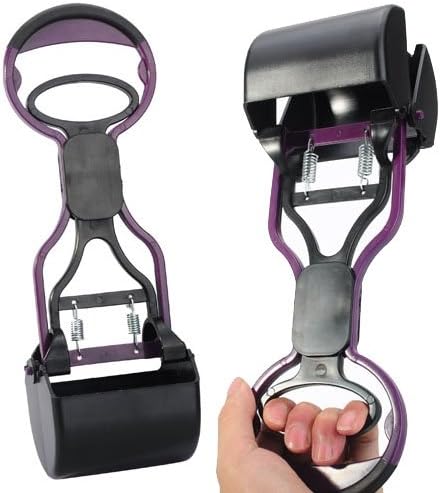 Extended Plastic Poop Scooper Sawtooth Edge Clip Style Pet Cleaning Supply w/ Two Small Springs - Black + Purple