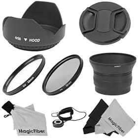 Essential Kit for CANON PowerShot G12 G11 G10 - Includes: Aluminum Lens Adapter Tube + UV and Polarizer Filters + Tulip Flower Lens Hood + Center Pinch Lens Cap (w/ Cap Keeper) + Microfiber Cleaning Cloth Keychain + 2 Premium MagicFiber Microfiber Cleaning Cloths