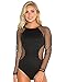 iHeartRaves Naughty Net Bodysuit Long Sleeve Rave Bodysuit One Piece (Black)