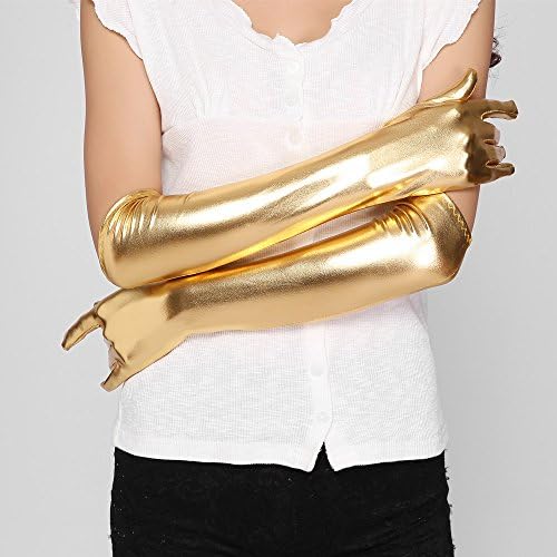 LUD Women's Gold Silver Sex Long Ar Dress Up Costume Gloves, Gold