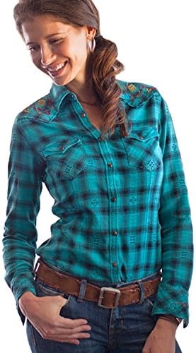 Ryan Michael Women's Lizzie Plaid Shirt Peacock Large