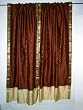 2 Art Silk Sari Curtains Panels Sienna Rod Pocket Golden Border Drapes 84"