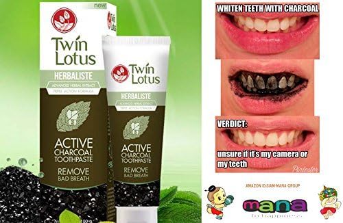 TWIN LOTUS ACTIVE CHARCOAL TOOTHPASTE HERBALISTE Triple Action Powered By Siam-Mana-Group (50g Twin Lotus Active Charcoal Toothpaste Herbaliste Triple Action) by Twin Lotus Herbaliste