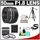 Sony Alpha 50mm f/1.8 DT SAM Lens with 3 (UV/FLD/CPL) Filter Set + Tripod + ....