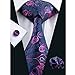 Hi-Tie Mens Purple Striped Solid Plaid Paisley Silk Tie Hanky Cufflinks set