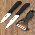 RIMON CERAMIC KNIVES SET (3" + 4" + PEELER) LOT OF 3 3PCS 3IN 4" 4 4IN INCH KITCHEN CUTLERY WHITE BLADE BLACK ABS HANDLE CHEFS PARING PEELING SLICING UTILITY SHARP