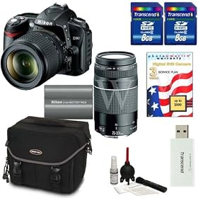 Nikon D90 Digital SLR Camera with 18-105mm AF-S DX VR Nikkor Lens [Outfit] + Nikon 70-300mm Lens + Transcend 8GB Memory Card w/ Reader + Willoughbys Bonus Kit