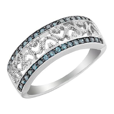 Blue Diamond Heart Ring 1/4 Carat (ctw) in Sterling Silver, Size 7