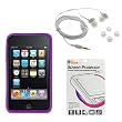GTMax Purple Soft Rubber Silicone Skin Cover Case + White Soft Gel 3.5mm Stereo Headset + LCD Screen Protector for Apple iPod Touch 8GB 32GB 64GB 3rd 3G Generation