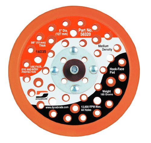 Dynabrade 56320 5-Inch Diameter Hook-Face 44 Holes 3/8-Inch Thick Urethane Medium Density 5/16-Inch-24 Male Thread Vacuum Disc Pad, Orange