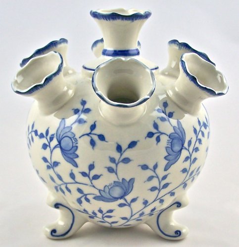 Fine Porcelain China Tulipiere - Round 7 Finger Flower Vase - Williamsburg Blue in Bloom