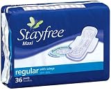 Stayfree Maxi Pads, Regular with Wings, 36-Count Packages (Pack of 4)