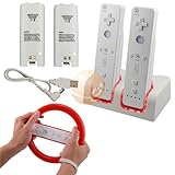 For Wii Remote Controller Charger+Battery+Red Wheel