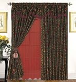 Burgundy + Light Black Jacquard Floral Panel with Taffeta Backing Window Curtain / Drape Set with Valance-window Treatment Draperies