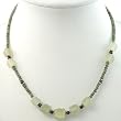 EXP Handmade Faceted Green Serpentine & Red Agate Necklace With Antiqued Silver Beads