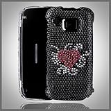 Red Heart on Black "Cristalina" crystal bling case-cover for Samsung u450 I ....