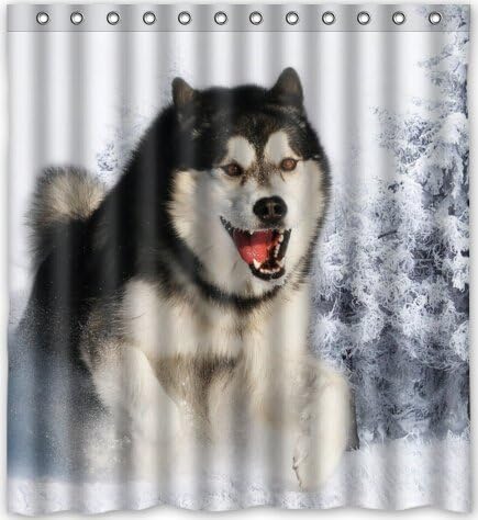 66"(w) x 72"(h) Husky Theme Print 100% Polyester Bathroom Shower Curtain Shower Rings Included