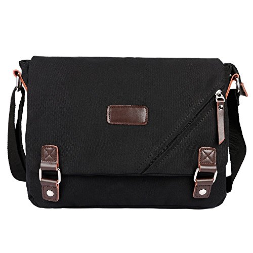 ibagbar Canvas Messenger Bag Shoulder Bag Laptop Bag Computer Bag Satchel Bag Bookbag School Bag Working Bag for Men and Women Black Small