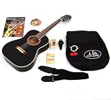 Produkt-Bild: 3/4 Akustik Klassik Konzert Kindergitarre 9-12 Jahre in Schwarz + LCD Stimmger&auml;t + Basics Buch mit CD + Zubeh&ouml;r-Set: gepolsterte Gitarrentasche, Ersatzsaiten, Stimmpfeife und 2 Plektren und zus&auml;tzlich 1x LED Anstecker als Geschenkt dazu!