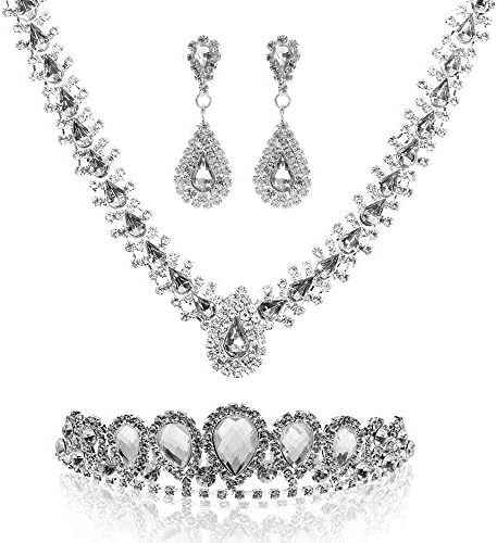 memory love® Wedding Bridal Rhinestone Necklace Earrings Tiara Headband Jewelry Set Gift