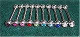 Body Colorz™ Lot of 10 Jeweled Gem Barbell Tongue Rings 14g 5/8