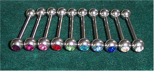Lot of 10 New Jeweled Gem Barbell Tongue Rings 14g