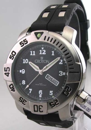 MENS CROTON RUBBER & STEEL DAY DATE WATCH CA301085BSBK