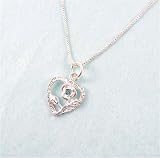Sterling Silver Heart & Rose March Birthstone Necklace