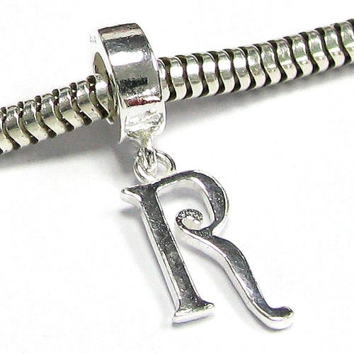 Sterling Silver Letter Initial R Dangle Bead For Pandora Troll European Charm Bracelets