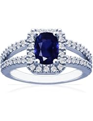 14K White Gold Cushion Cut Blue Sapphire Ring With Sidestones