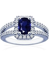 18K White Gold Cushion Cut Blue Sapphire Ring With Sidestones