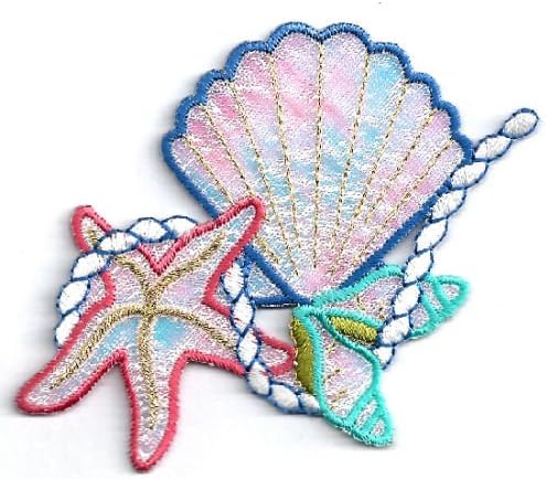 Seashells - Tropical - Beach - Iridescent Embroidered Iron on Applique Patch Ready Cool Patch