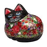 Colorful Blooming Posy Cat Lidded Trinket Keepsake Box Home Decor