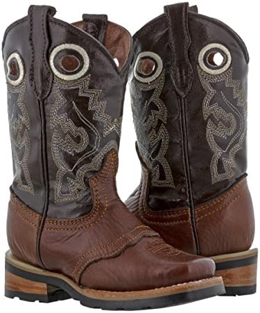 Veretta Boots - Kid's Dark Cognac Brown Durable Work Style Cowboy Boots Square Toe 1 Youth