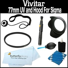 Vivitar 77mm UV Filter and Lens Hood + Care Package For Sigma Lenses