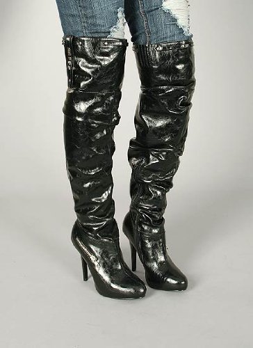 Slouchy Zipper Trim Patent Boot