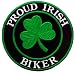 Proud Irish Biker Embroidered Patch Lucky Clover Shamrock Iron-On Ireland Emblem