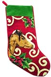 Festive Tan Horse Wool Needlepoint Christmas Stocking - Exclusive Design by For the Love of Dogs