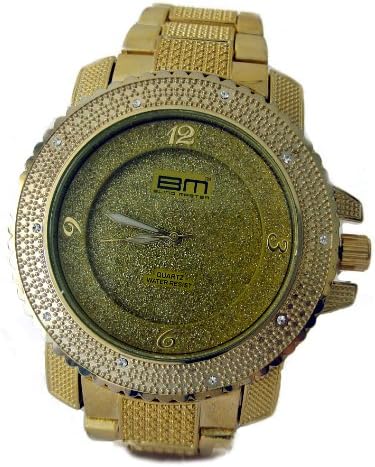 Bling MRSTER Iced out 3D Bezel Hiphop Bling Gold Plated Metal strap Watch
