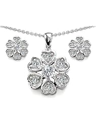 Original Star K (tm) Cubic Zirconia Flower Pendant Box Set With Matching Earrings in 925 Sterling Silver