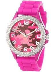 Golden Classic Womens 2220_camopink "Glam Jelly" Oversized Rhinestone Camouflage Silicone Watch