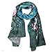 Allydrew Luxurious 100% Charmeuse Silk Floral Painting Long Scarf with Hand Rolled Edges, Peonies on Teal