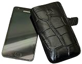 Produkt-Bild: Suncase Ledertasche (Lasche mit R&uuml;ckzugfunktion) f&uuml;r Samsung Galaxy S II (i9100) S2 croco-schwarz