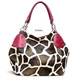 Fuchsia Large Vicky Giraffe Print Faux Leather Satchel Bag Handbag Purse