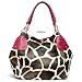 Fuchsia Large Vicky Giraffe Print Faux Leather Satchel Bag Handbag Purse