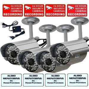 VideoSecu 4 Channel DVR USB 2.0 including 4 Audio Video Infrared IR Day Night Security Cameras and 1 of 4 Channel Power Supply W48