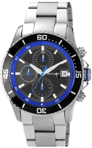 Vince Camuto Men's VC/1017BLU The Cavalier Black Chronograph Dial  Blue Accents Silver-Tone Watch
