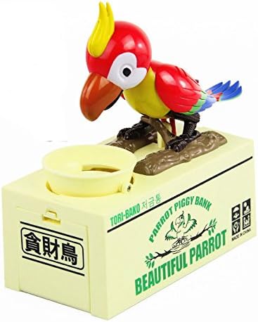 eSmart Chatora Cat Itazura Piggy Bank Automated Cute Cat Paw Hand Monster Stealing Coin Savings Box ... (Red Parrot)