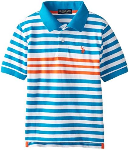 U.S. Polo Assn. Big Boys' Engineered Striped Polo, Teal Blue, 18
