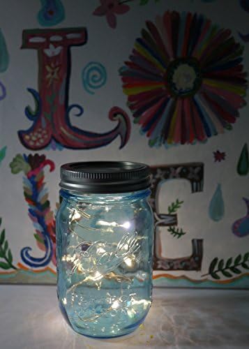 Fairy Lights Led Ball Mason Pint 16 Ounce Jar Regular Mouth Firefly (Blue)